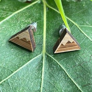 Wooden Geometric Mountain Earrings. Brand New